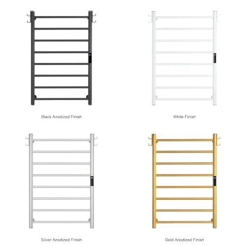 800mm Heated Towel Rack 8 Bar Wall Mounted Electric Towel Warmer Black - color: Black Anodized Finish, size: 8-Bar / 800 x 550 mm