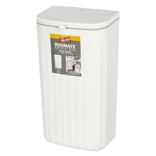 Glad Roomate Under Counter Waste Bin | Space Saving Small Trash Can for Kitchen Cabinet, Bathroom or Office | Dual Lid for Ease of Opening, 12 Liter, White - color: 12 Liter White Plastic
