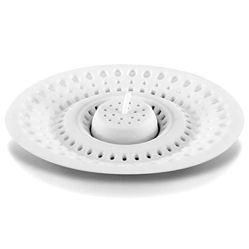 Meadow Lane Silicone Drain Hair Catcher, Fits Most Drains, White, 2-Pack | Flat silicone cover adjusts to 3 drain setups; 4.75-inch design catches hair on top and lifts off for quick cleaning. - size: 2 Pack