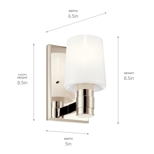 Kichler Adani 8.5" 1-Light Wall Sconce Light, Polished Nickel | Opal glass creates soft ambient lighting for bathrooms, kitchens, bedrooms and hallways, 55174PN - color: Polished Nickel, size: 8.5"