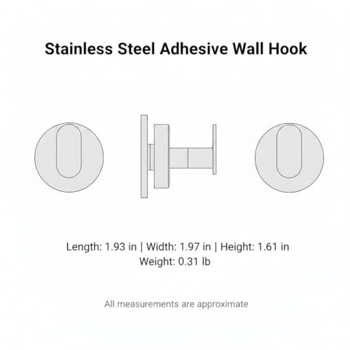 Wall Hook Stainless Steel Adhesive Mount for Bathroom Tile and Glass, Drill-Free Holder for Wet Towels and Robes (1 Piece) - size: 1.93 x 1.97 x 1.61 in