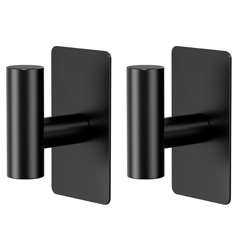 GWAAZXGZ Wall Towel Hooks, Heavy Duty Adhesive Hooks(Black, 2 Pack) | Self-Adhesive, Stainless Steel, Rust Resistant, No Drill, Easy Install, Space Saving - color: Black, size: 2 Pack