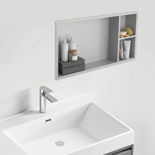 Stainless Steel Shower Niche 24" X 12", No Tile Needed Shower Niche with Shelf, Recessed Wall Niches Insert, Horizontal Bathroom Storage Niches for Bathroom Kitchen Living Room (Silver)