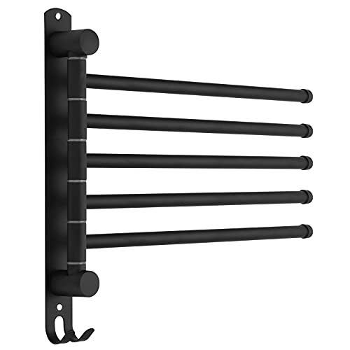 5-Arm Swivel Towel Rack - 180° Rotating Wall Mounted - 304 Stainless Steel Rustproof - Heavy Duty Space Saving for Bathroom Kitchen Laundry Room (Matte Black) - color: Black, size: 5 Arms