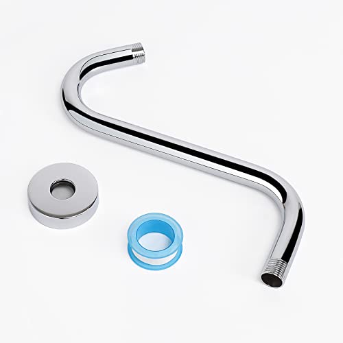 S Shaped Shower Arm, High Rise Shower Head Extension Pipe Standard 1/2" Connection with Flange, Awesome Shower Experience-Stainless Steel Bathroom Accessory(10 Inch S Shape, Chrome Finish) - color: Chrome Finish, style: 10" S Shape