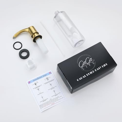 Kitchen Sink Soap Dispenser with 17 Ounce Large Bottle, G080BG | Brushed Gold, Built in Sink Soap Dispenser, Kitchen Soap Dispenser, Refill from Top - color: Gold, size: with Bottle