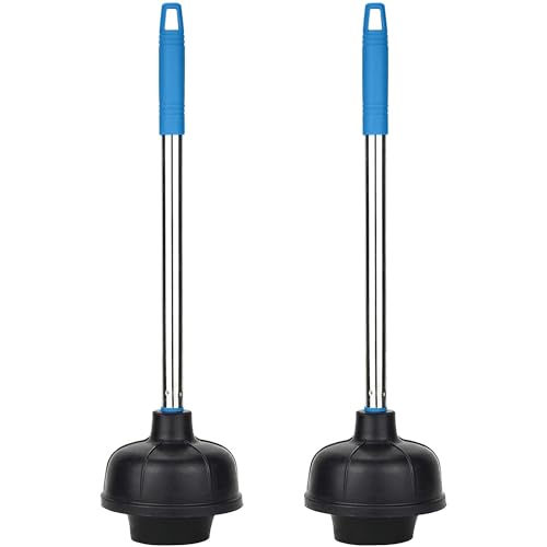 SteadMax Heavy Duty Toilet Plunger, Rubber Cup, Steel Handle, Blue (2 Pack) - color: 2 Pack - Blue Handle