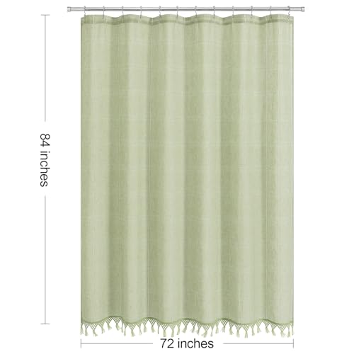 Extra Long Linen Farmhouse Shower Curtain with Tassel, Modern Boho French Country Chic Bathroom Shower Curtain Set with PEVA Liner, Cotton Luxury Fabric Shower Curtain 72x84 - Green - color: Green, size: 72"W x 84"L (Pack of 1)
