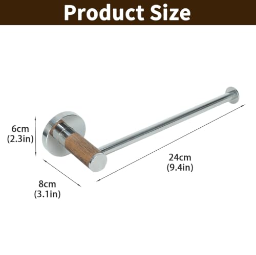Hand Towel Holder for Bathroom, 9.4'' Wall Mounted Towel Bar, Stainless Steel Towel Rack with Wood Accent, Polish Bathroom Towel Holder for Hand Towels, Kitchen Sink Towel Bar