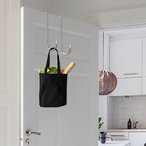 Tinfol 4 Pack Over The Door Hooks, Heavy Duty Stainless Steel Adjustable Double Hangers for Kitchen, Bathroom, Wardrobe, Office (Silver) - size: 4 Pieces Large