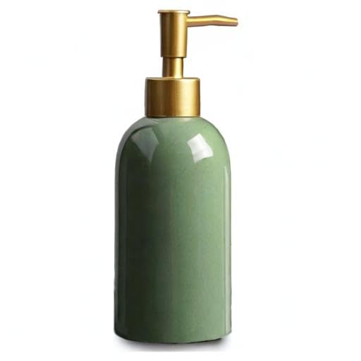 Ceramic Soap Dispenser Green with Gold Pump,Simple Design Cylindrical Lotion Dispenser Bottle,Refillable Liquid Hand Soap Dispenser for Kitchen,Bathroom,Washroom - color: Green(a)