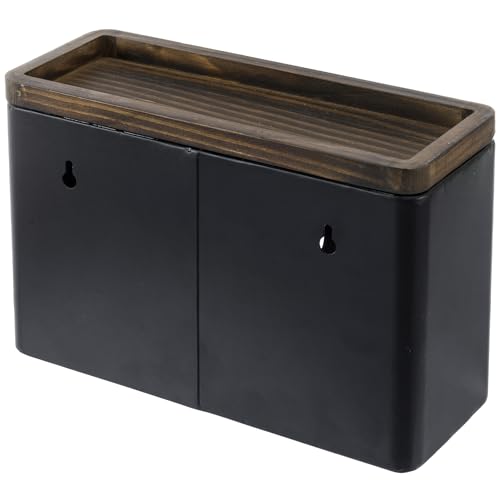 MyGift Wall Mounted Deluxe Black Metal Folded Commercial Paper Towel Holders with Burnt Solid Wood Tray Lids, Hanging Trifold Multifold Z Fold Disposable Napkin Dispensers, 11 & 10 Inch, 2 Piece Set - color: Burnt Wood & Black Metal