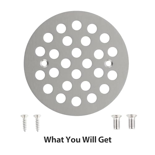 4-1/4” Round Shower Drain Cover,Screw-in Shower Drain Strainer,Easy-to-Install Replacement Cover - color: Brushed Nickel, size: 4-1/4 inch