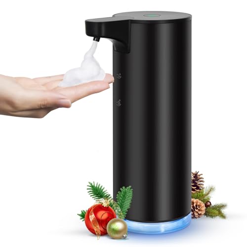 Automatic Soap Dispenser Foaming: Rechargeable Touchless Soap Dispenser Stainless Steel Foam Soap Dispenser for Bathroom Hand Soap Pump for Kitchen Xmas Gift, 9oz, Black - color: Black