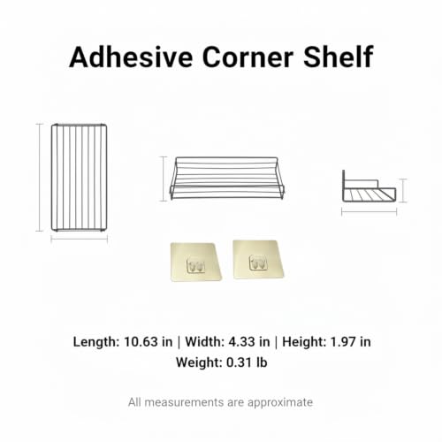 Adhesive Corner Shelf, Carbon Steel Wall Mount Storage Organizer for Bathroom Shower and Kitchen (1 PC) - size: 10.63 x 4.33 x 1.97 in