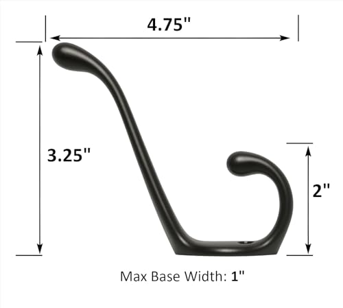 ANGSTROM 5-Pack Double Coat and Hat Hook, Wall Mounted with Screws (Matte Black) - color: Matte Black