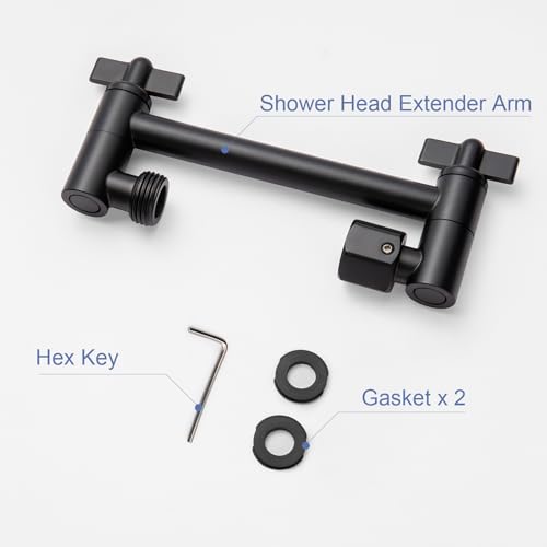 OFFO Shower Head Extension Arm, 6 in Shower Extension Arm with Locking Nut, Adjustable Height and Angle, Universal G1/2 Connector for Fixed and Handheld ShowerHead, Matte Black - color: Matte Black, style: 6 in