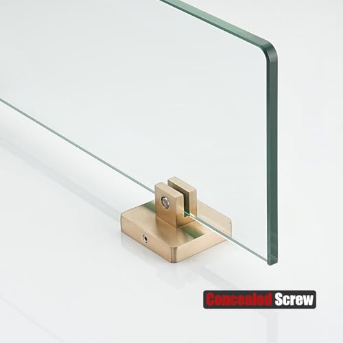 JQK Bathroom Glass Shelf, Tempered Glass Shower Storage 12 by 5 inches, 304 Stainless Steel Champagne Bronze Wall Mount, TGS201L12-CB - color: Champagne Bronze, size: 12 Inch