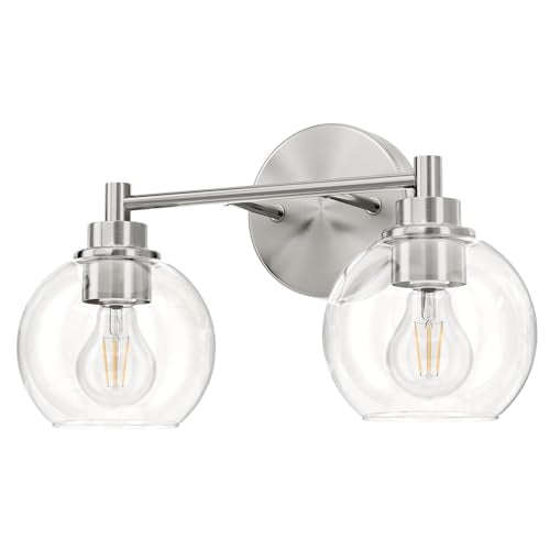 VONLUCE 2 Light Bathroom Vanity Light Fixtures, Brushed Nickel Finish | Globe Glass Shades, E26 Sockets, Easy to install, ETL Certificated, Vanity Lights for Bedroom Hallway Living Room - color: Nickel, size: 2-Light