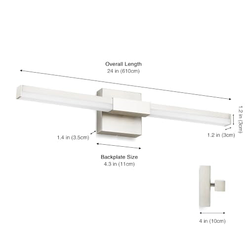 SOLFART Bathroom Light Fixture Dimmable: Brushed Nickel 24-Inch Built-in Step Dimming Vanity Lights for Bathroom ETL IP44 - color: Brushed Nickel-6000K, 5-Step Brightness Control, size: 24 inch