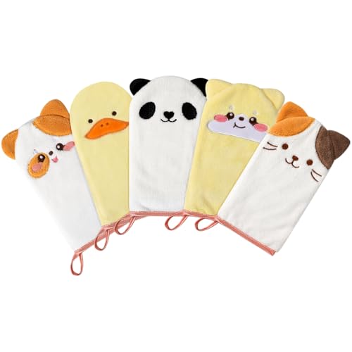 PHOGARY 5-Pack Microfiber Body Wash Mitts, 4.5×9 inch Super Absorbent & Soft Face Washcloths Gloves in Cute Animal Style - Gentle Scrub for Baby, Toddler, and Kids Bath and Shower