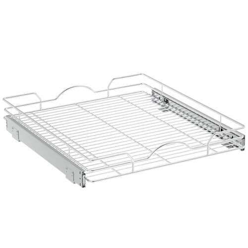 OCG Pull Out Cabinet Organizer (21" W x 21" D), Pull out Shelves 1 Tier, Cabinet Slide Out Shelves for Base Cabinet Organization in Kitchen Bathroom Pantry, Bottom Mount, Chrome Finish - size: 21"W x 21"D, 1 Tier