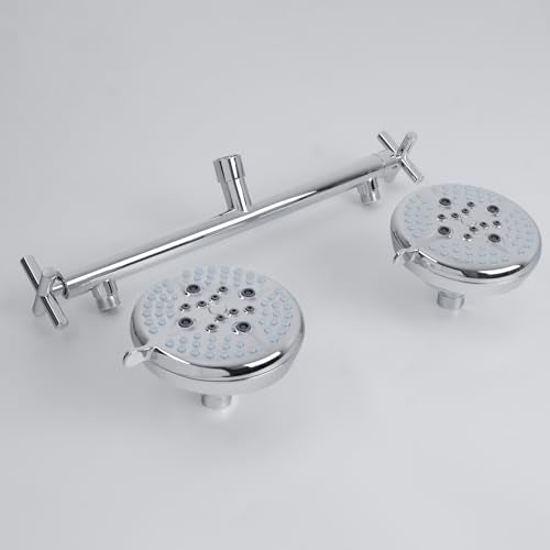 Double Shower Head with Manifold Shut-Off Valve,4 Function 2 Shower Sprayers,High Pressure Dual Shower Heads Combo Set,Chrome,AC1MG - color: Chrome, size: 7.5