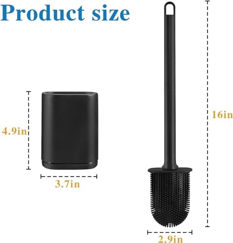 Silicone Toilet Brush and Holder Bendable Efficient Cleaning Wall Mounted Toilet Bowl Brush with Long Handle Brush Head and Silicone Bristles No Rusty Handles Problem (Black) | Bendable Efficient Cleaning Long Handle Efficient Cleaning RV Compact Bathroom