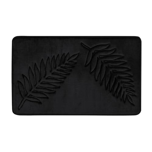 Bath Mat Washable 24" x 16" Super Absorbent Bathroom Rugs Soft Memory Foam Bath Mat Quick Dry Non-Slip Bathroom Carpet for Bedroom Shower and Tub, Black