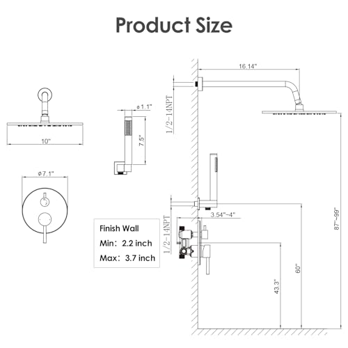 Gabrylly Shower System, 10" Wall Mounted Shower Faucet Set, Matte Black | Rain Shower Head with Handheld Spray Combo, All Metal Rainfall Shower Head Complete Set Shower Mixer Valve for Bathroom - color: Black