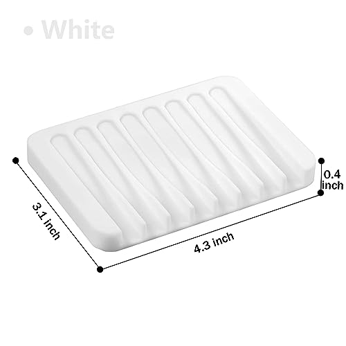 Self Draining Soap Dishes, 4 Pcs Silicone Soap Saver, Waterfall Drainer Soap Holder for Bathroom, Extend Soap Life, Keep Soap Bars Dry Clean & Easy Cleaning (White & Grey) - color: White & Grey