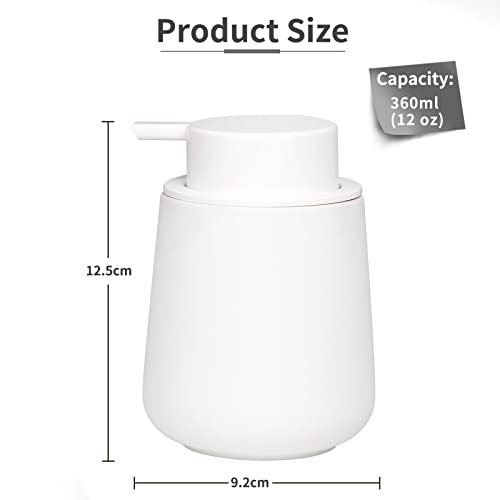 Bosilunlife 12Oz Ceramic Foam Soap Dispenser for Bathroom Kitchen Counter | Premium countertop foam pump creates delicate dense foam, stable desktop placement, Rubber Paint White - color: Rubber White