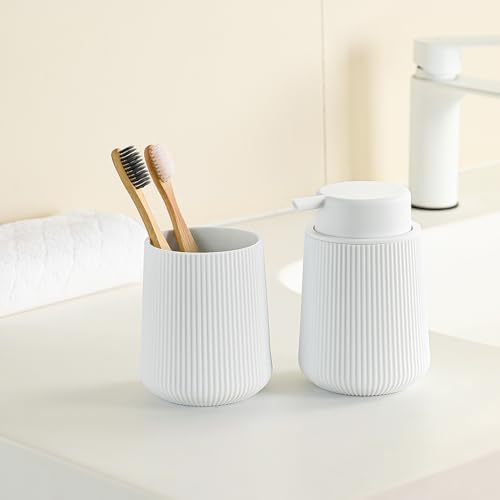 YAUKPH White Striped Toothbrush Holder | for Electric Toothbrushes Bathroom Organizer Cup for Toothpaste Kids & Adults - color: White Ribbed