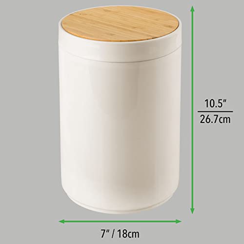 mDesign Plastic Round Trash Can Small Wastebasket - Garbage Bin Container with Swing-Close Lid - Bathroom Garbage Basket - Holds Waste, Recycling - 1.3 Gallon - Basa Collection - Cream/Beige/Natural - color: Natural/Cream