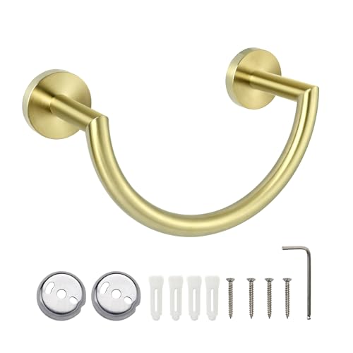 HouseAid Stainless Steel Towel Ring for Bathroom, Hand Towel Holder, Modern Semi-Circular Hand Towel Rack, Wall Mounted, Brushed Gold - color: Brushed Gold