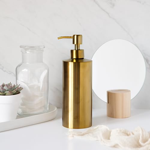 Brass Round Stainless Steel Soap Dispenser, 15 oz - color: Brass