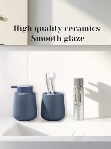 INGOFIN Ceramic Lotion Dispenser - 12oz Refillable Liquid Hand Soap Dispenser Bathroom, Modern Dish Soap Dispenser with Pump for Kitchen, Matte Blue - color: Blue