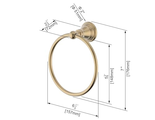 F-0801-BG Bath Towel Ring, Bathroom Hardware Accessories Wall Mounted Towel Holder for Bathroom,Brushed Gold Finished - color: Brushed Gold