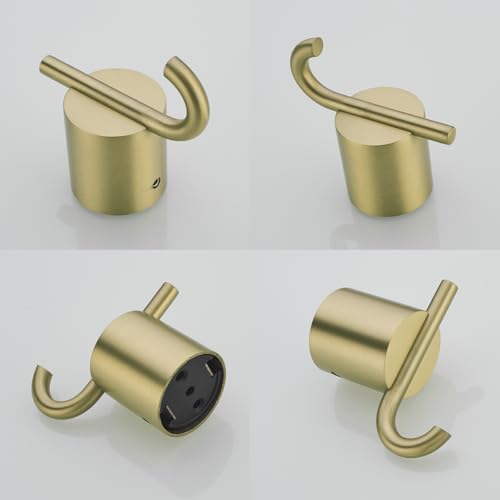 Towel Hooks for Bathroom 2 Packs Wall Mount Towel Holder Brushed Gold Wall Robe Hook,Stainless Steel Heavy Duty (Drilling),SW-96068-8BG-2. - color: Double Hook-Brushed Gold