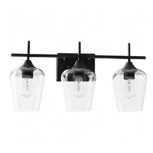 VONLUCE 3 Light Bathroom Vanity Light Fixture,Matte Black | Wine Glass Shades, E26 Sockets, Easy to install, Vanity Lights for Bathroom Bedroom Hallway Living Room - color: Black, size: 3-Light