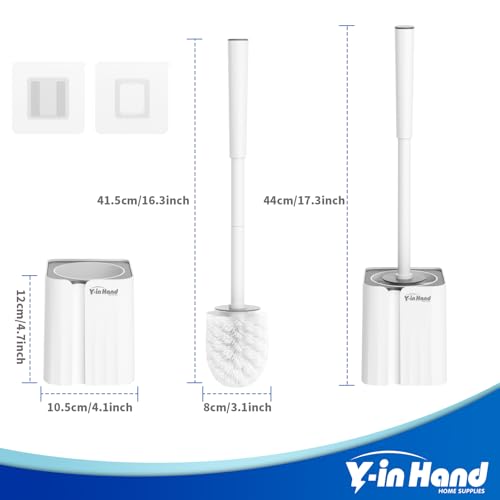Y-in Hand Toilet Bowl Brush and Holder Set, Compact Toilet Scrubber Brush for RV and Bathroom Cleaning, Durable Classic 360°PP Bristle, Drip-Proof, Wall Mountable.(White) - color: White Classic
