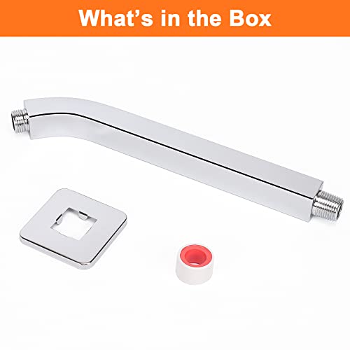 Shower Arm with Flange and Teflon Tape, Wall Mounted Square Shower Pipe 304 Stainless Steel Extension Arm for Fixed Shower Head & Handheld Shower (10 Inch, Chrome) - color: Chrome, style: 10 Inch
