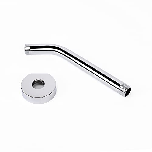 Shower Arm with Flange and Teflon Tape, Wall Mounted Shower Pipe 304 Stainless Steel Extension Arm for Fixed Shower Head & Handheld (8 Inch, Chrome) - color: Chrome, style: 8 Inch