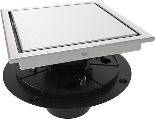 ELLO&ALLO 6 Inch Square Shower Floor Drain with Flange,Quadrato Pattern Grate Removable, SUS 304 Stainless Steel in Brushed Nickel - color: Brushed Nickel, size: 6 Inch Grid Cover