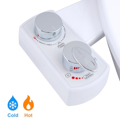 Hibbent Bidet Attachment for Toilet, Hot and Cold Water Spray Non-Electric Dual Nozzle for Frontal & Rear Wash, Adjustable Water Pressure Control, Self Cleaning Water Sprayer, White - color: White