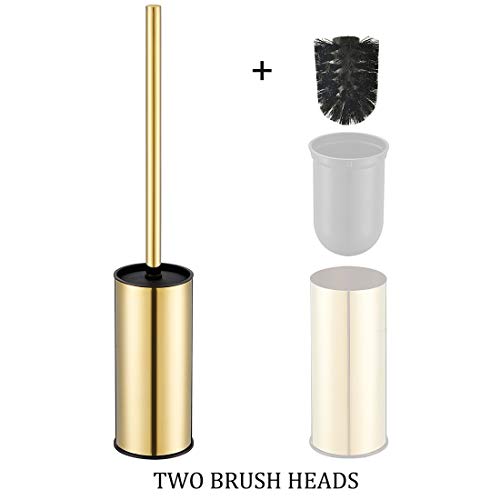 BGL Toilet Brush Holder Gold, Stainless Steel 304 Gold Round Freestanding Toilet Bowl Brush and Holder for Bathroom - color: Gold