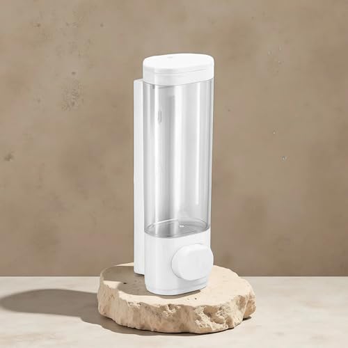 10oz/300ml Single Manual Wall Mounted Soap Dispenser, White | Bathroom Shampoo and Conditioner Dispenser, Clear Plastic Refillable Liquid Lotion Pump Dispenser and Organizer - color: White