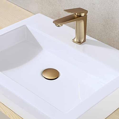 JONKEAN Bathroom Pop Up Drain Without Overflow,Vanity Vessel Sink Drain with Detachable Strainer Basket,Pop Up Drain Stopper Hair Catcher, Built-in Anti-Clogging Strainer(Brushed Gold) | Built-in Anti-Clogging Strainer, Brass and 304 Stainless Steel for 1