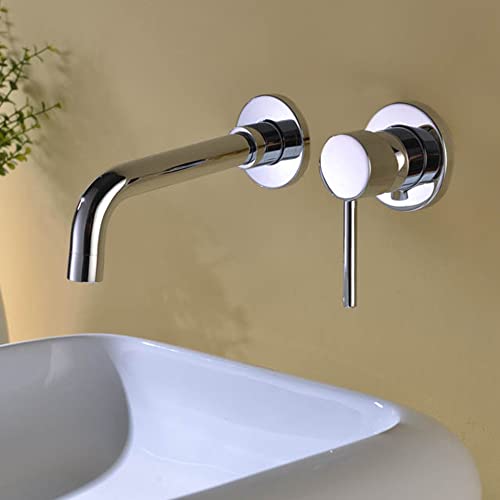 SUMERAIN Wall Mounted Bathroom Sink Faucet, Chrome Finish | 2 Holes, Single Lever Handle, with Rough-in Valve, Modern Design,Swivel Spout - color: Chrome, size: Right-Handed