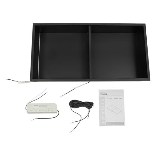 Stainless Steel Shower Niche, 2 Tiers Recessed Shower Niche, 12''x24'' Wall Nich Shower Shelf Insert w/ LED Light & Shelf, Embedded Storage Alcove Wall for Bathroom Storage(Black, LED, 12x24in)